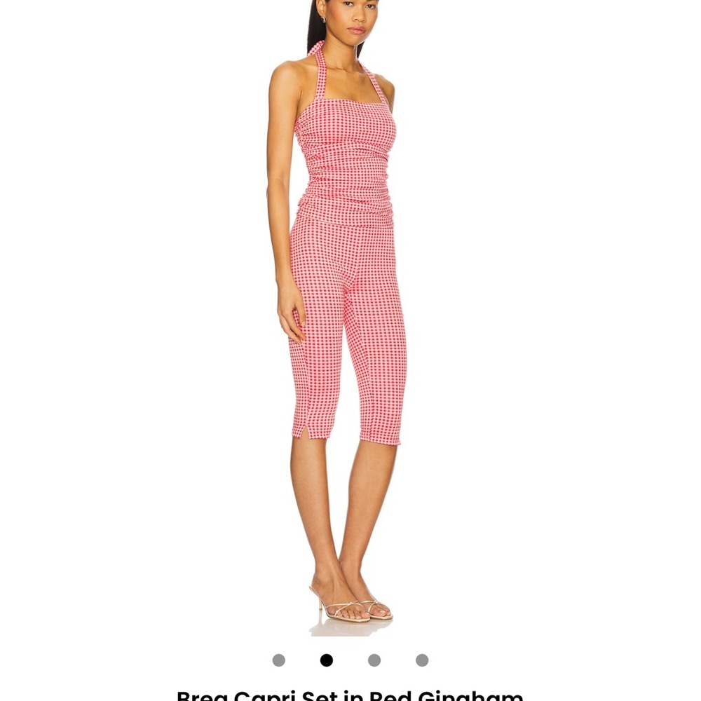 Revolve MORE TO COME Chic Red Gingham Capri Jumpsuit